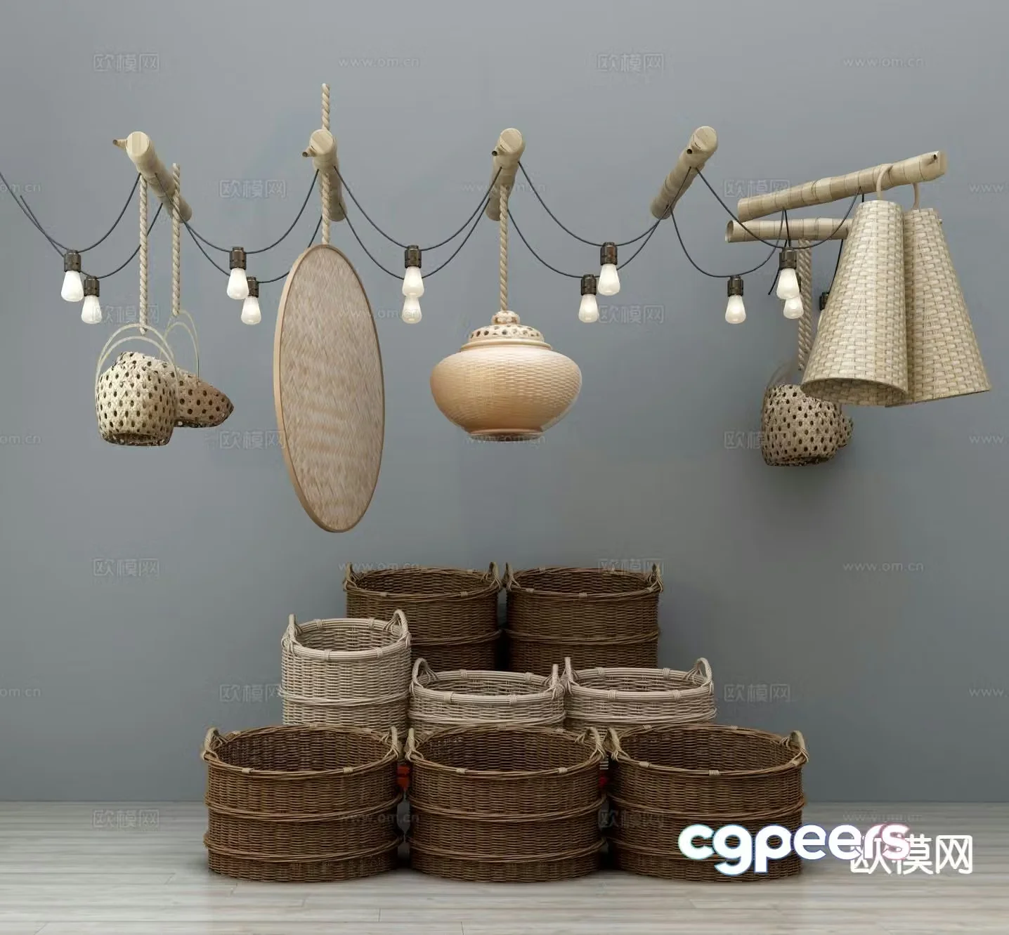 Chinese style bamboo decorations bamboo chandelier bamboo ornaments rattan chandelier 3d model