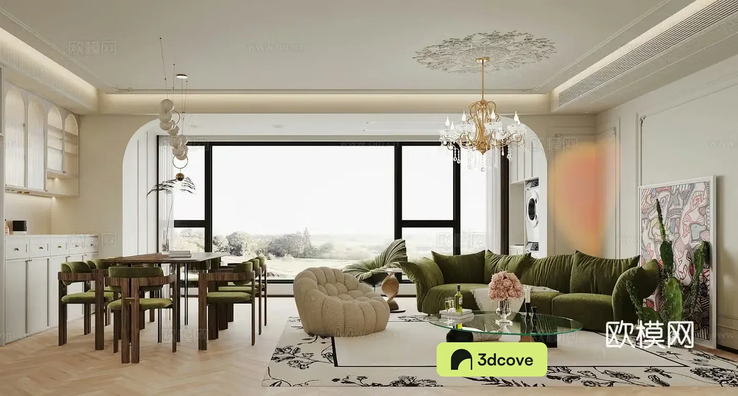 French living room and dining room combination sofa dining table retro leisure chair modern living room light luxury living room