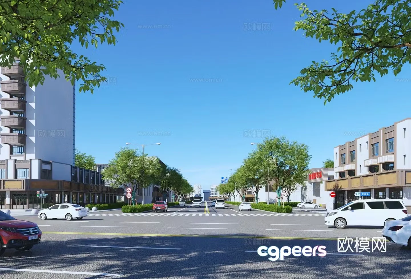 Modern commercial street 3d model