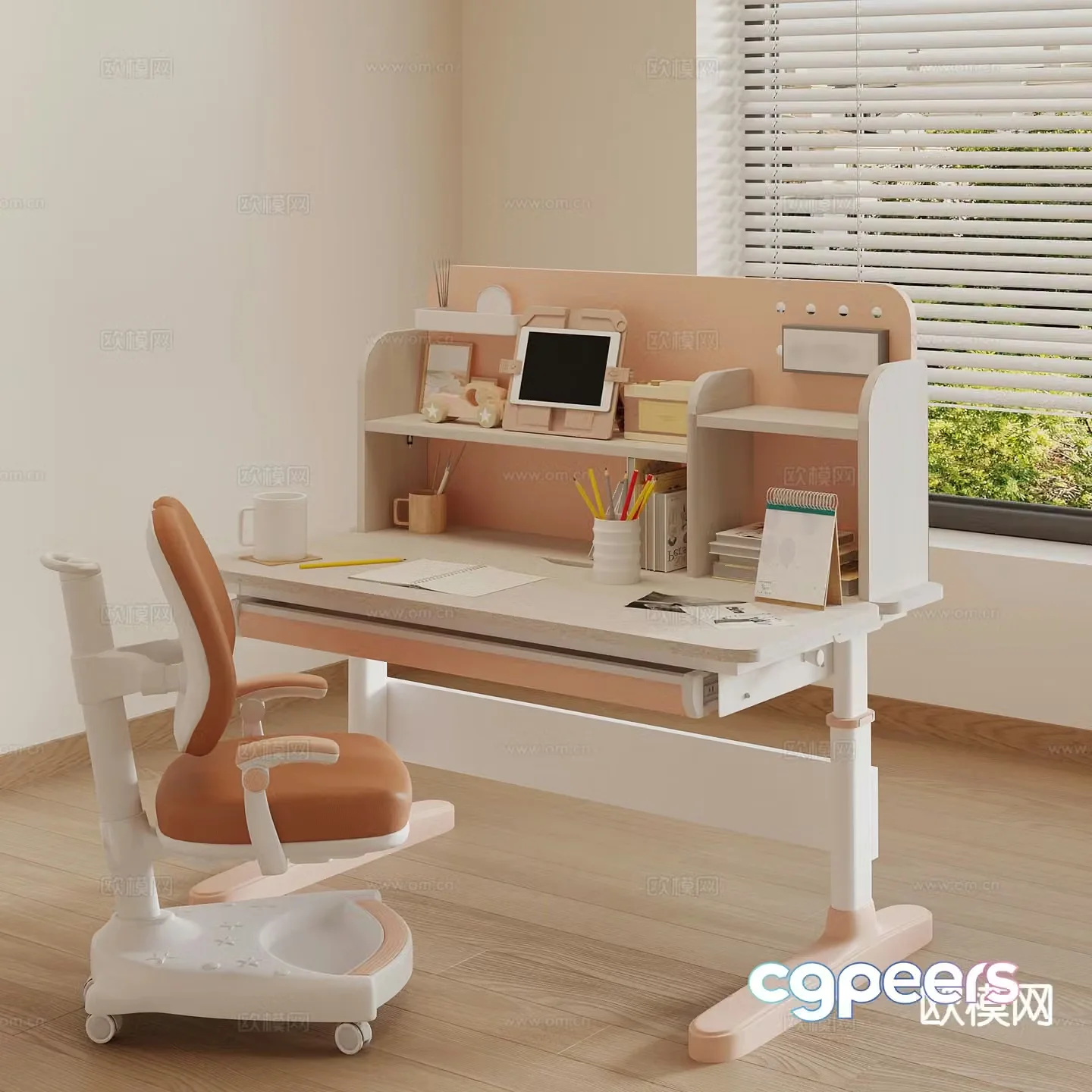 Modern children’s desk and chair learning desk and chair 3d model