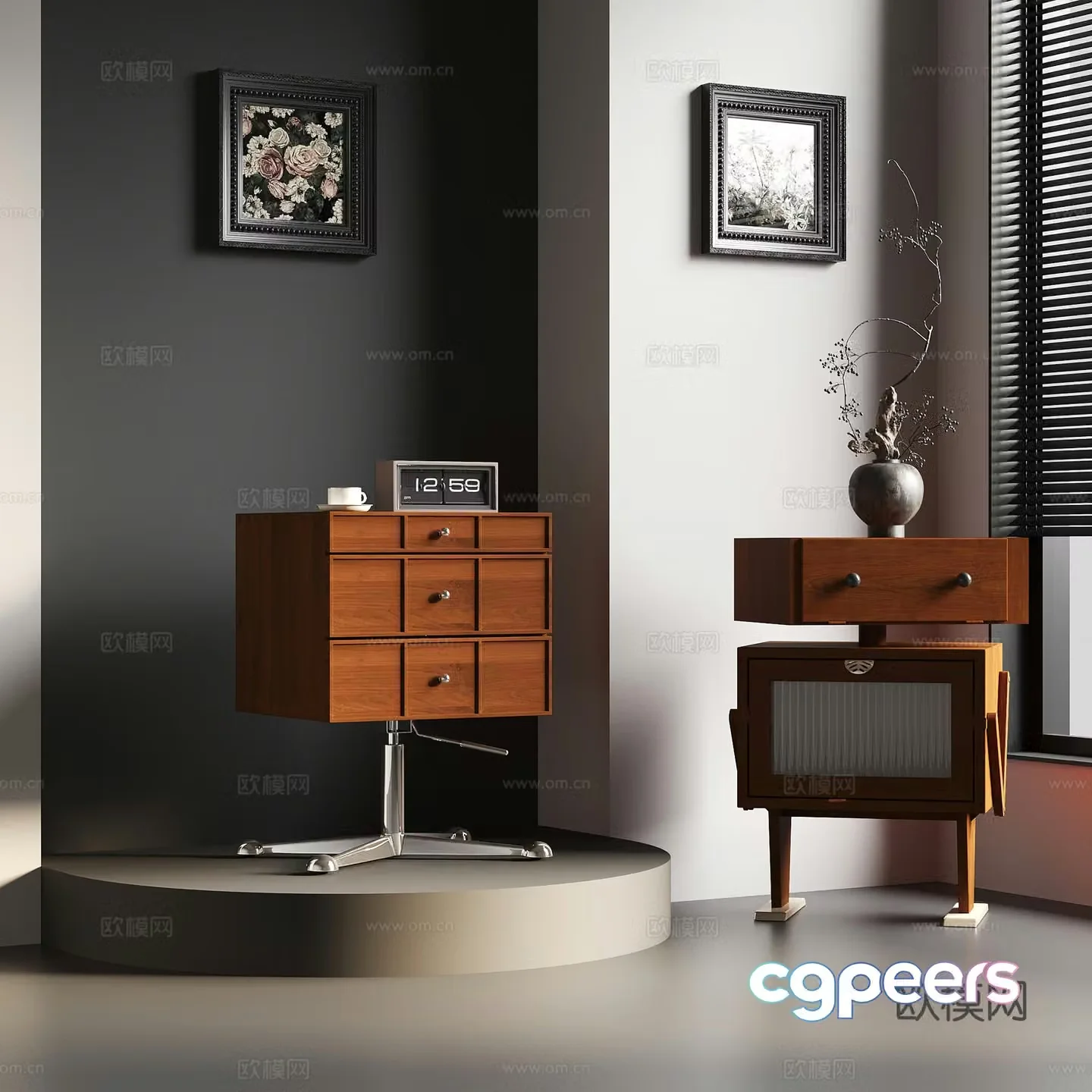 01 Middle-aged bedside table hanging painting 3D model
