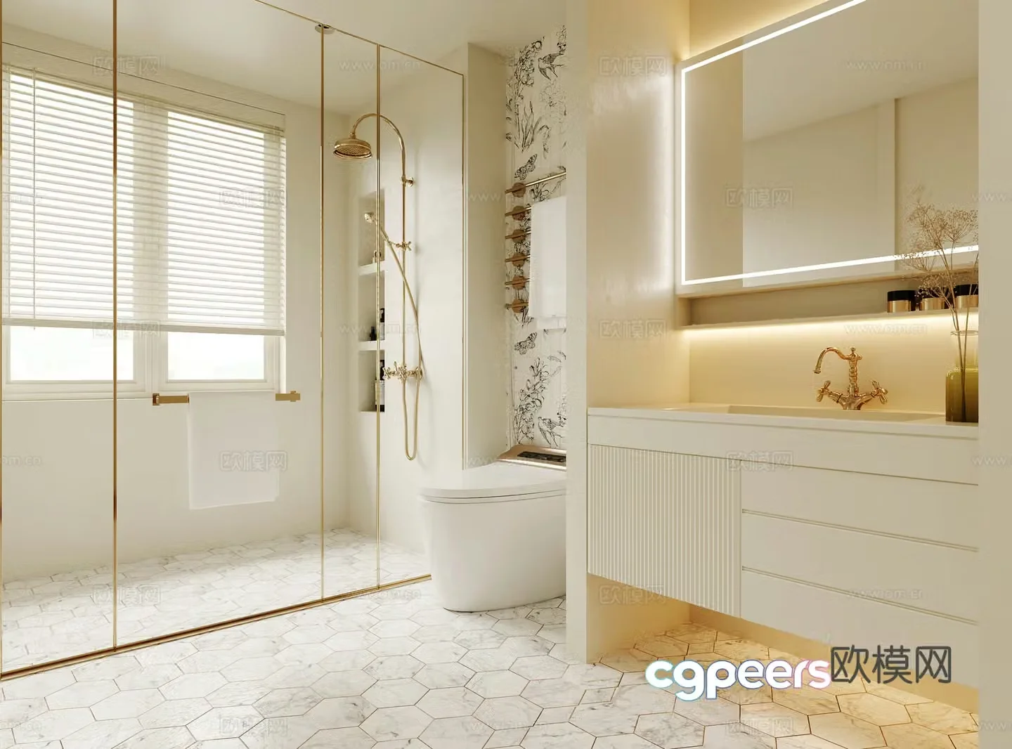 Creamy style bathroom 3d model