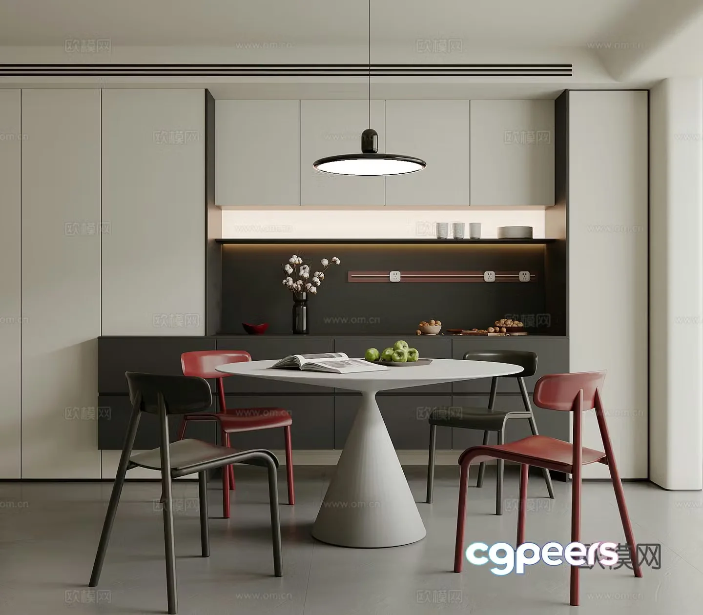 Modern restaurant Minimalist restaurant Round dining table and chair 3D model
