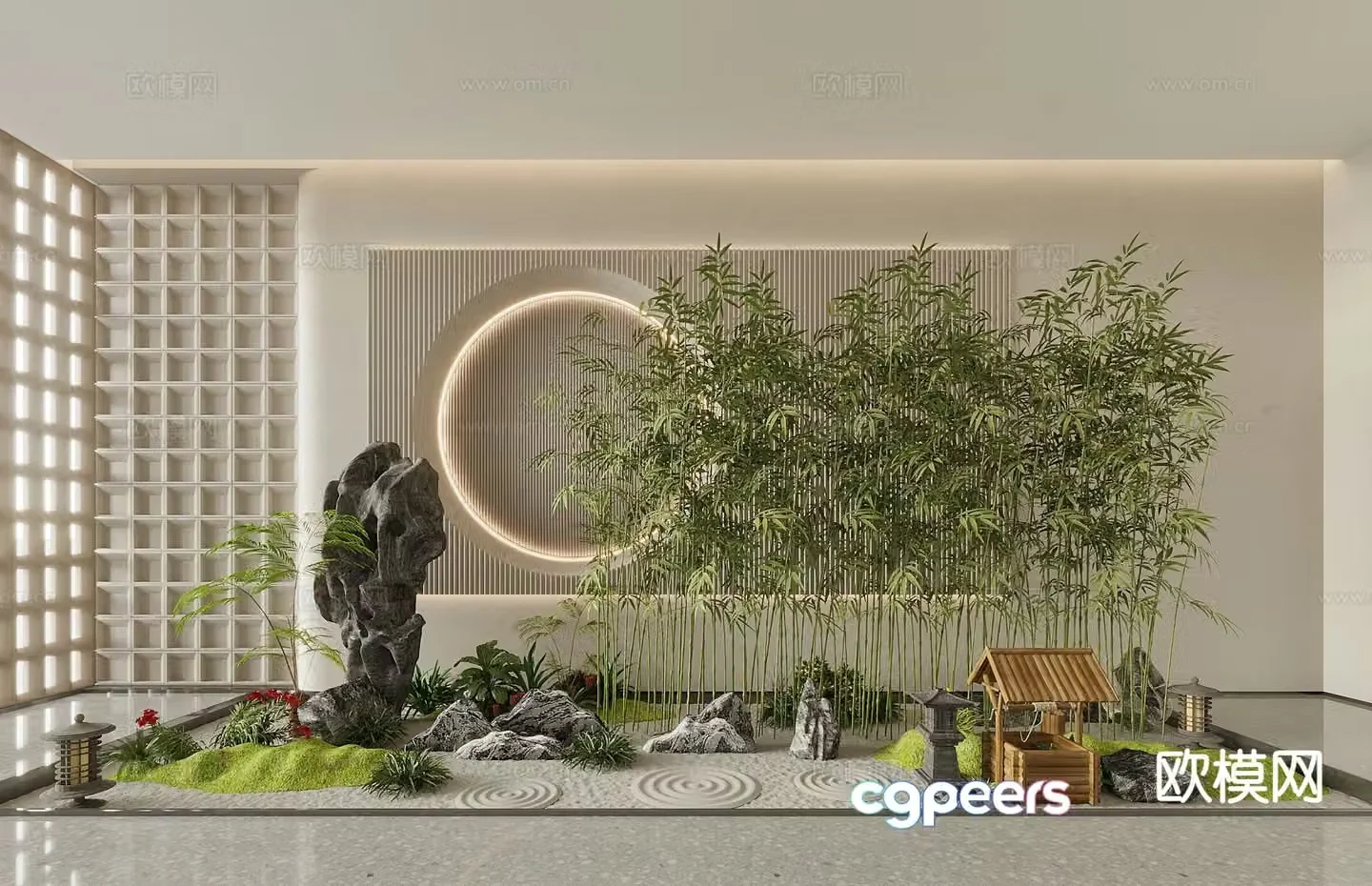 Landscape bamboo group Landscape stone Microlandscape Green bamboo Bamboo 3d model
