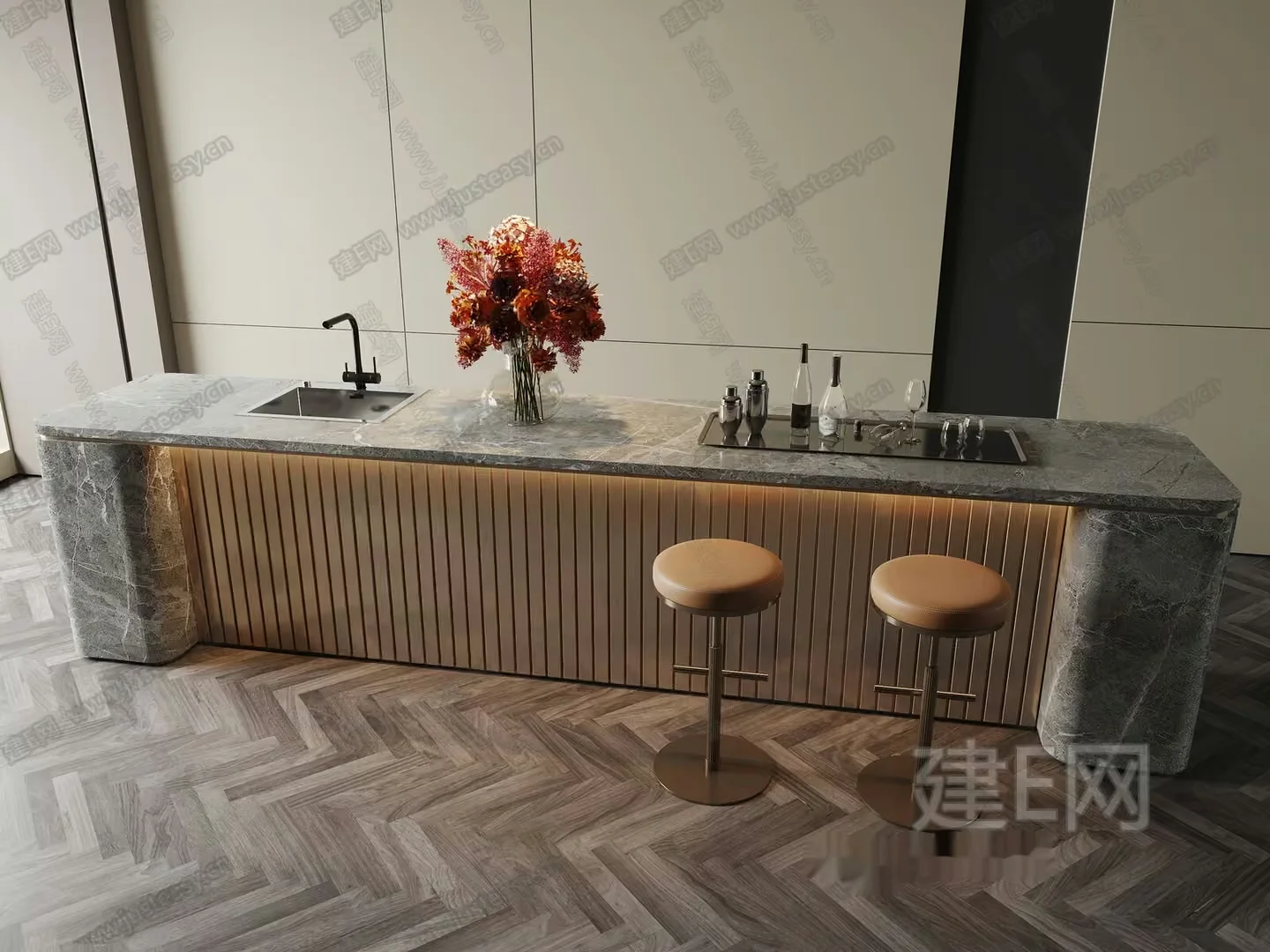 Modern Kitchen Island 3D Model – 13276 – VRAY Render