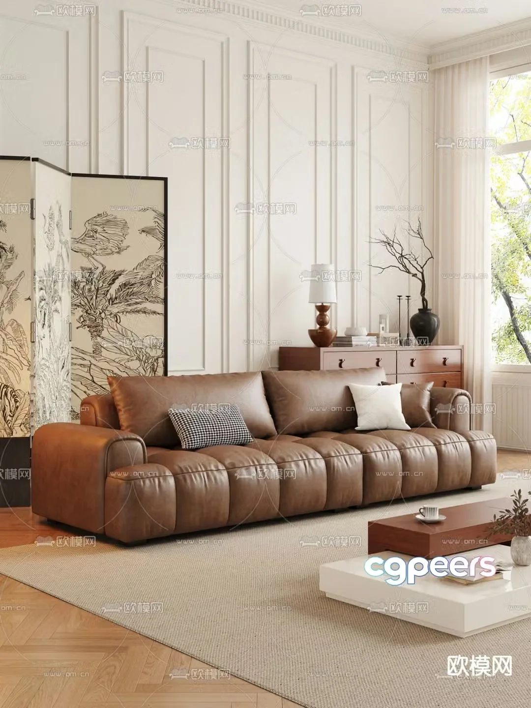 Leather sofa multi-person sofa 3d model