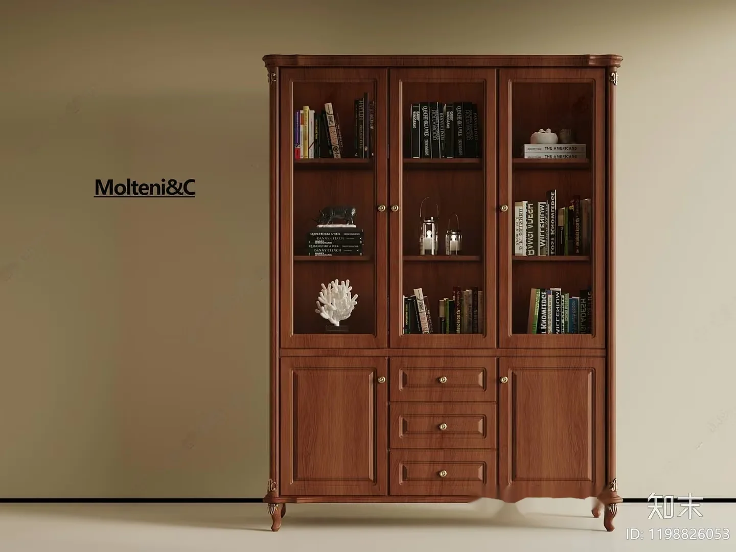 Wooden Bookcase 3D Model – 841 – VRAY Render