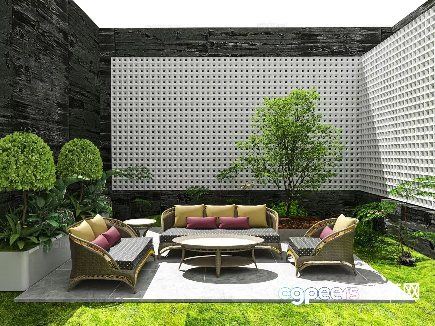 Modern courtyard landscape 3d model
