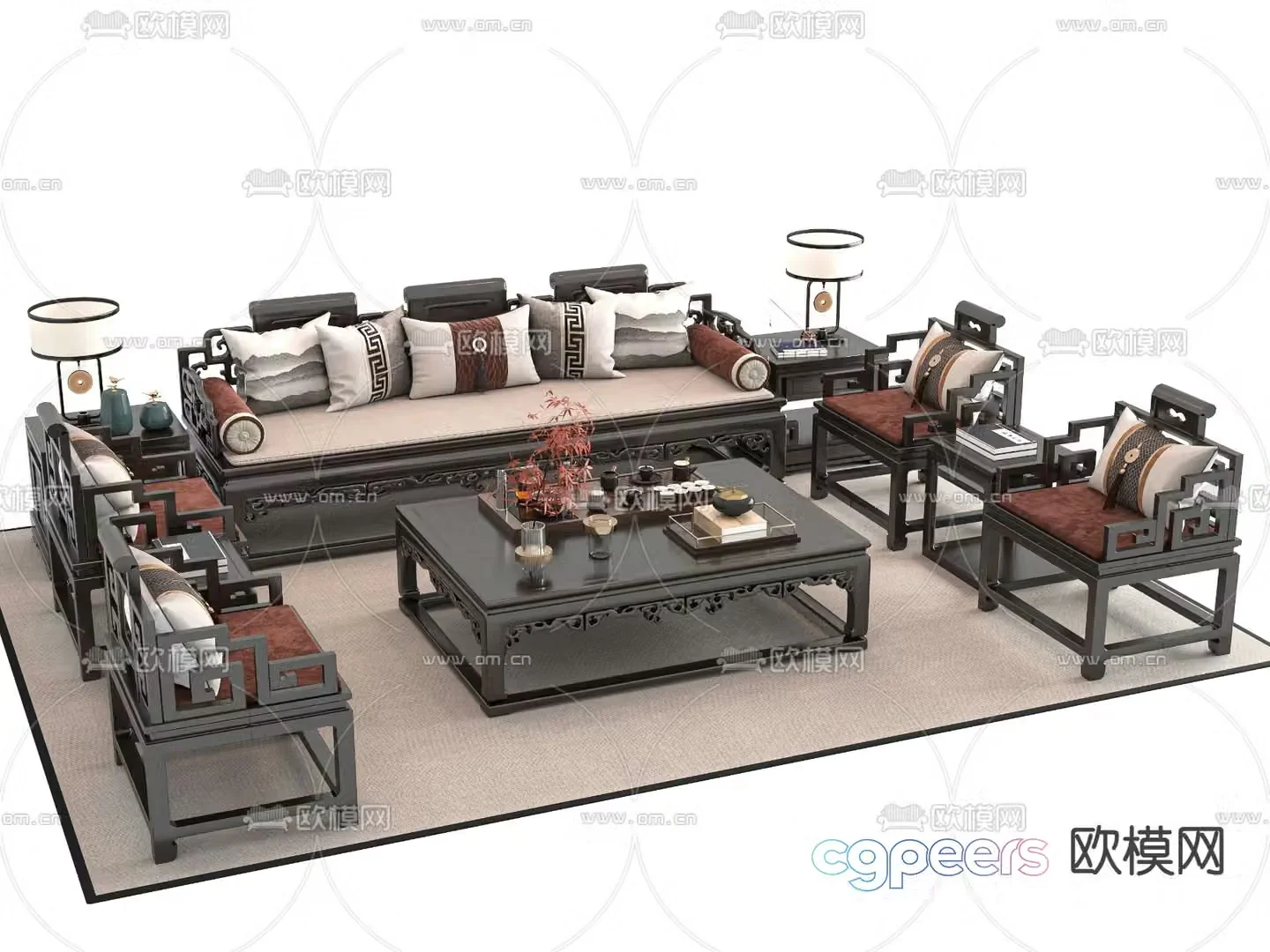 New Chinese style modular sofa 3d model