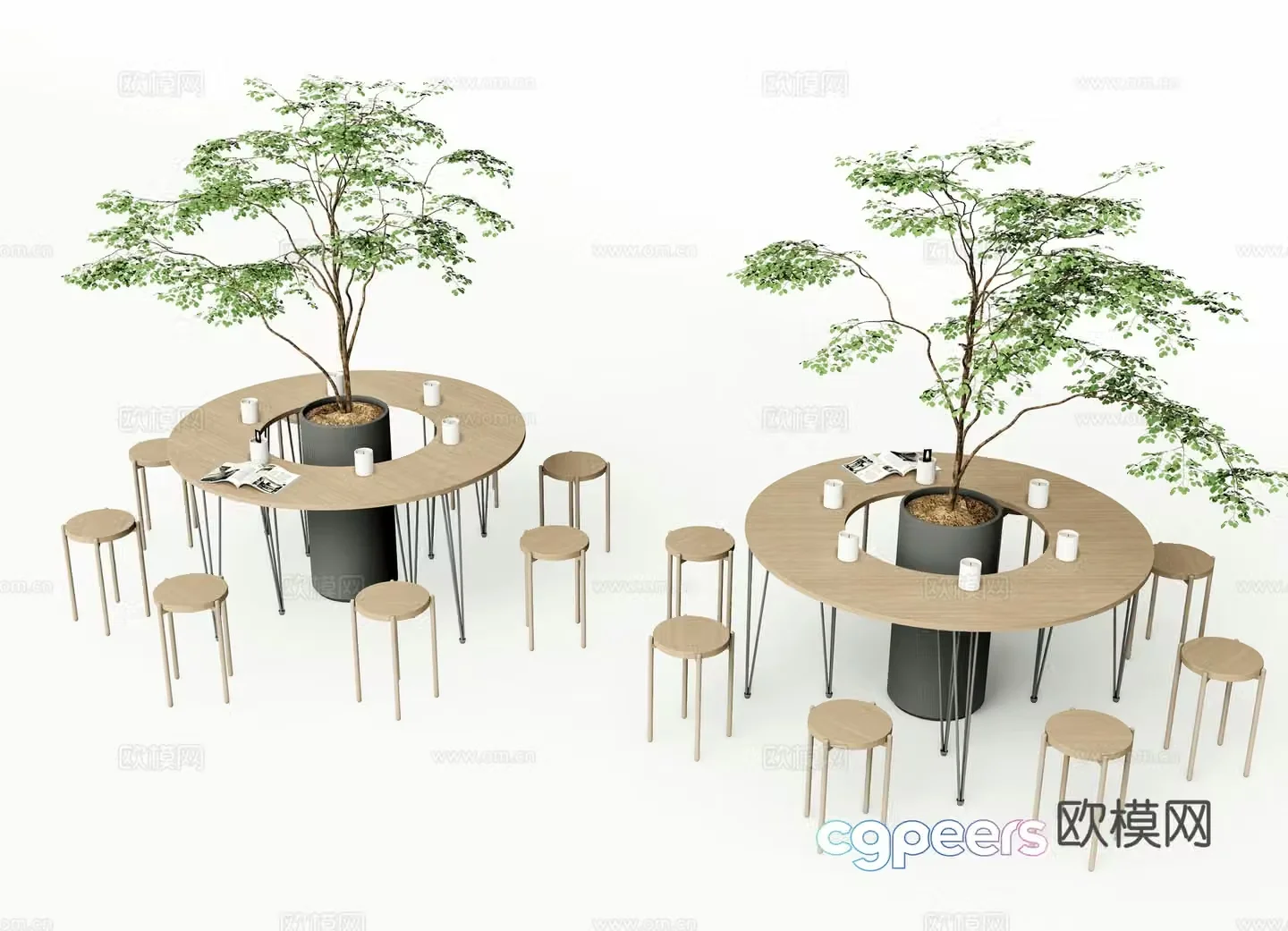 Modern outdoor leisure table and chair green plants 3d model