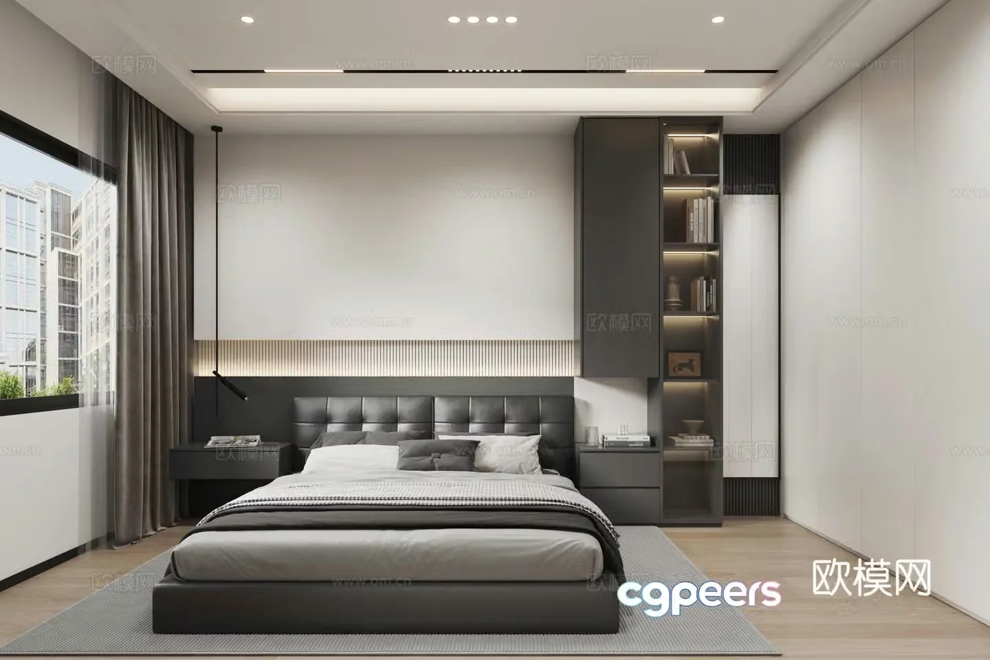 Modern black white and gray bedroom 3d model