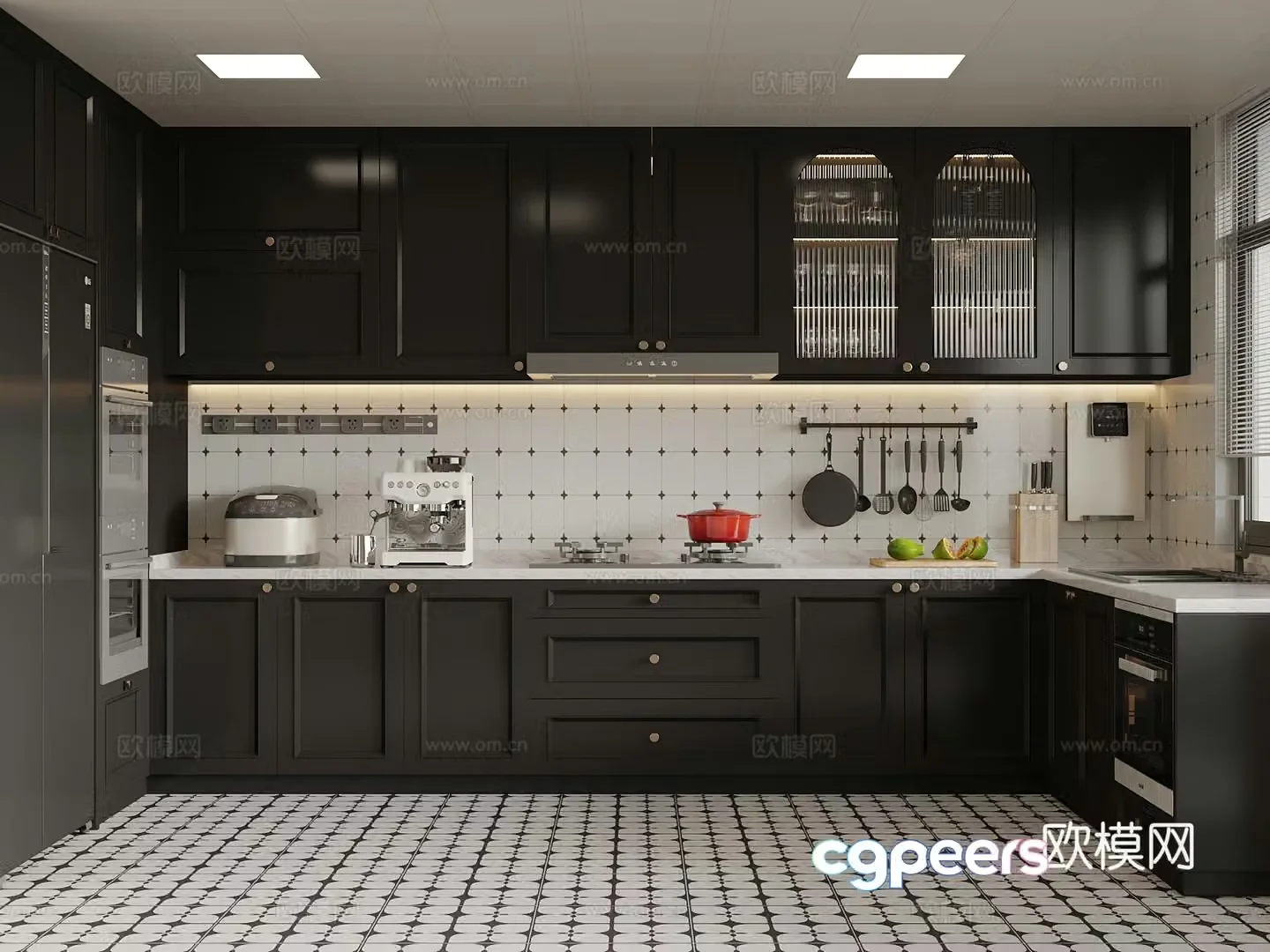 French kitchen refrigerator range hood stove 3d model