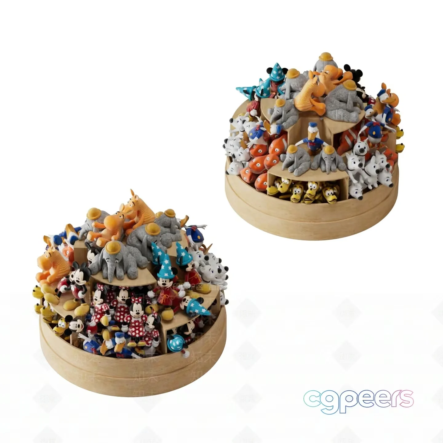 A Wooden Toy Box With Stuffed Animals 3D Model – 7303 – VRAY Render