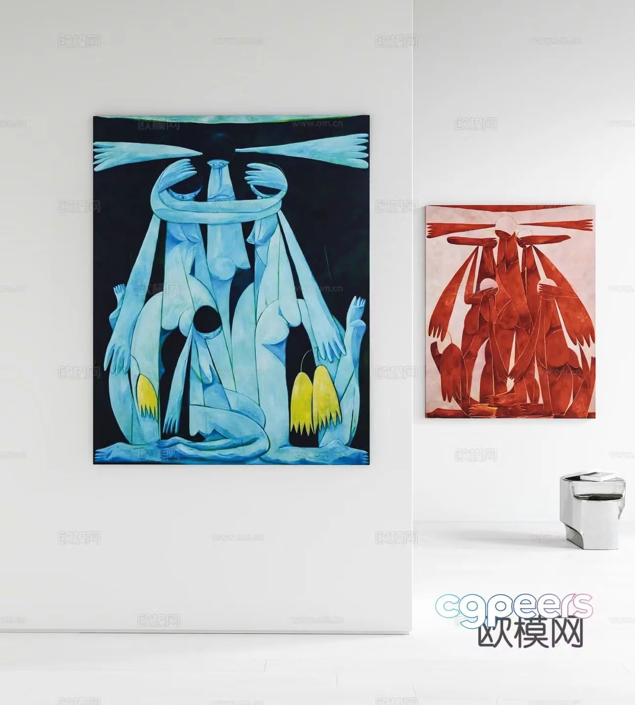 Modern hanging paintings decorative paintings corner tables 3D model