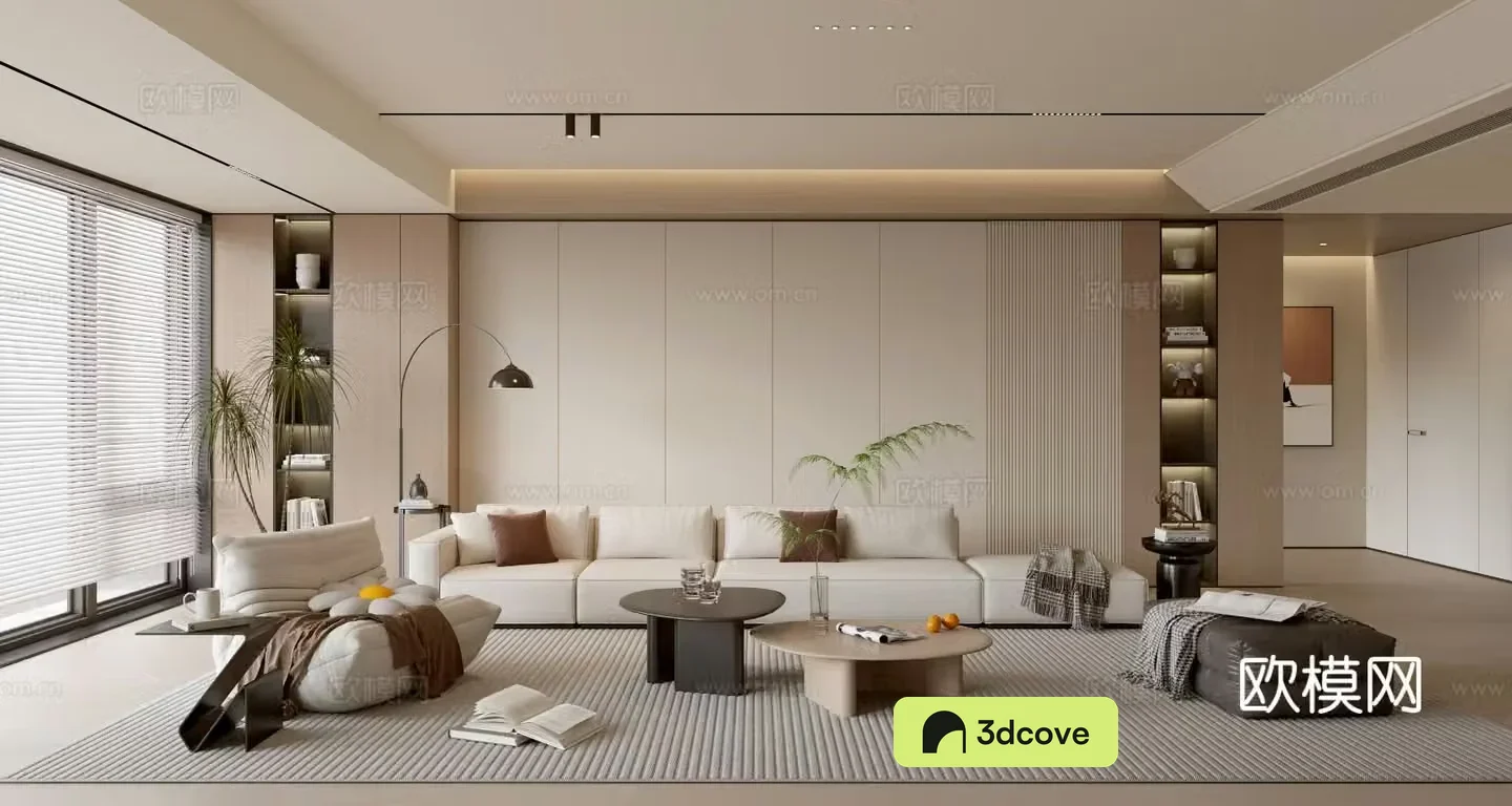 Creamy living room TV background wall coffee table sofa background wall