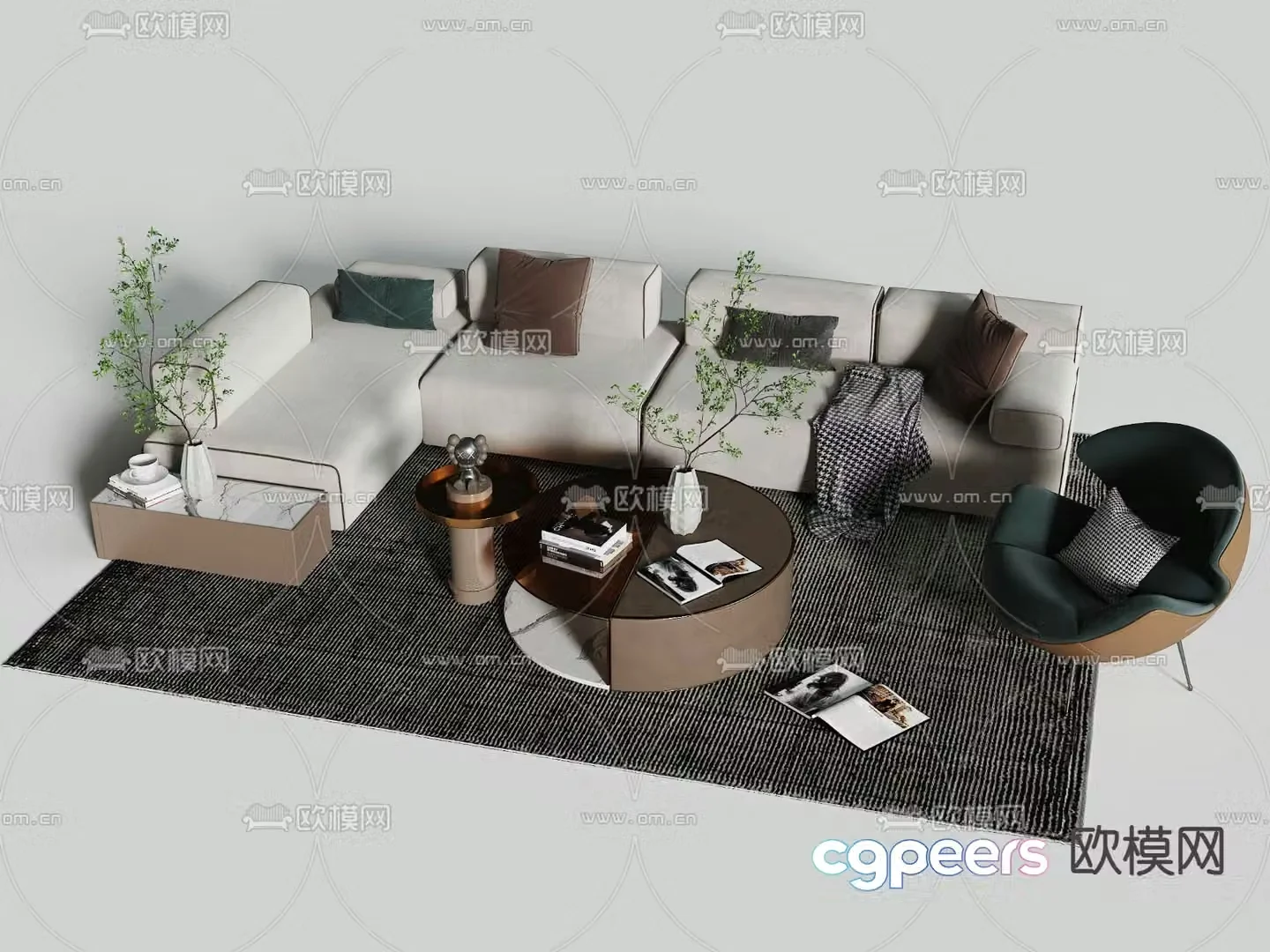 Creamy sofa combination sofa corner sofa 3d model