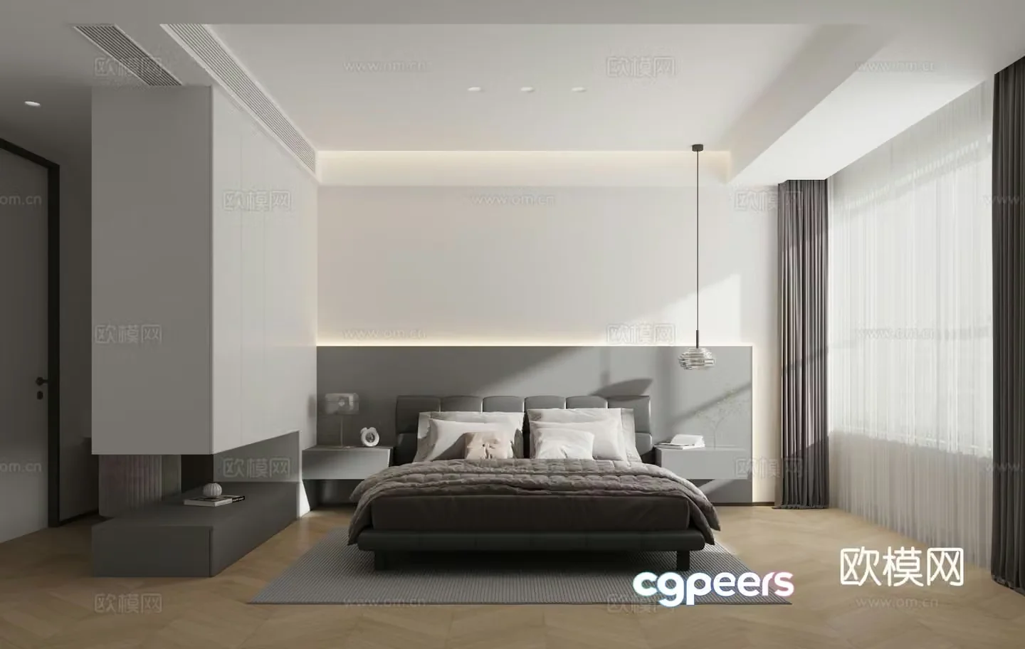 Modern black white and gray bedroom 3d model