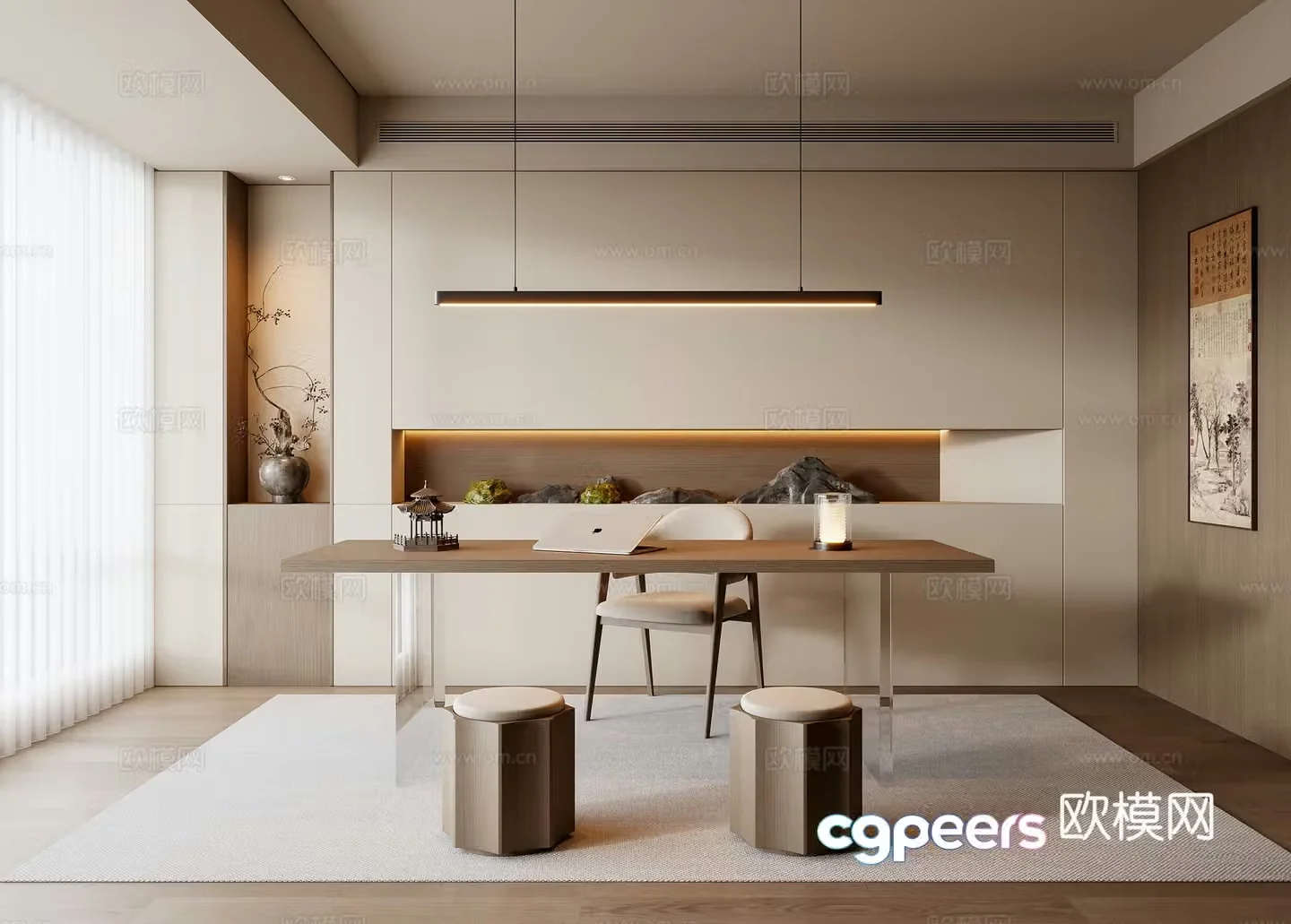 New Chinese style study room 3D model