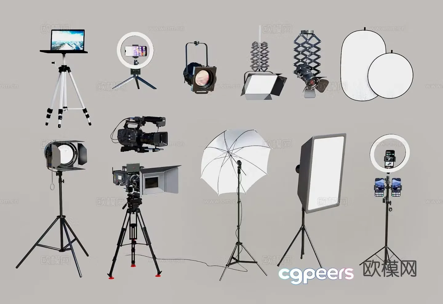 Modern photographic equipment camera live broadcast equipment stage light photography light 3d model