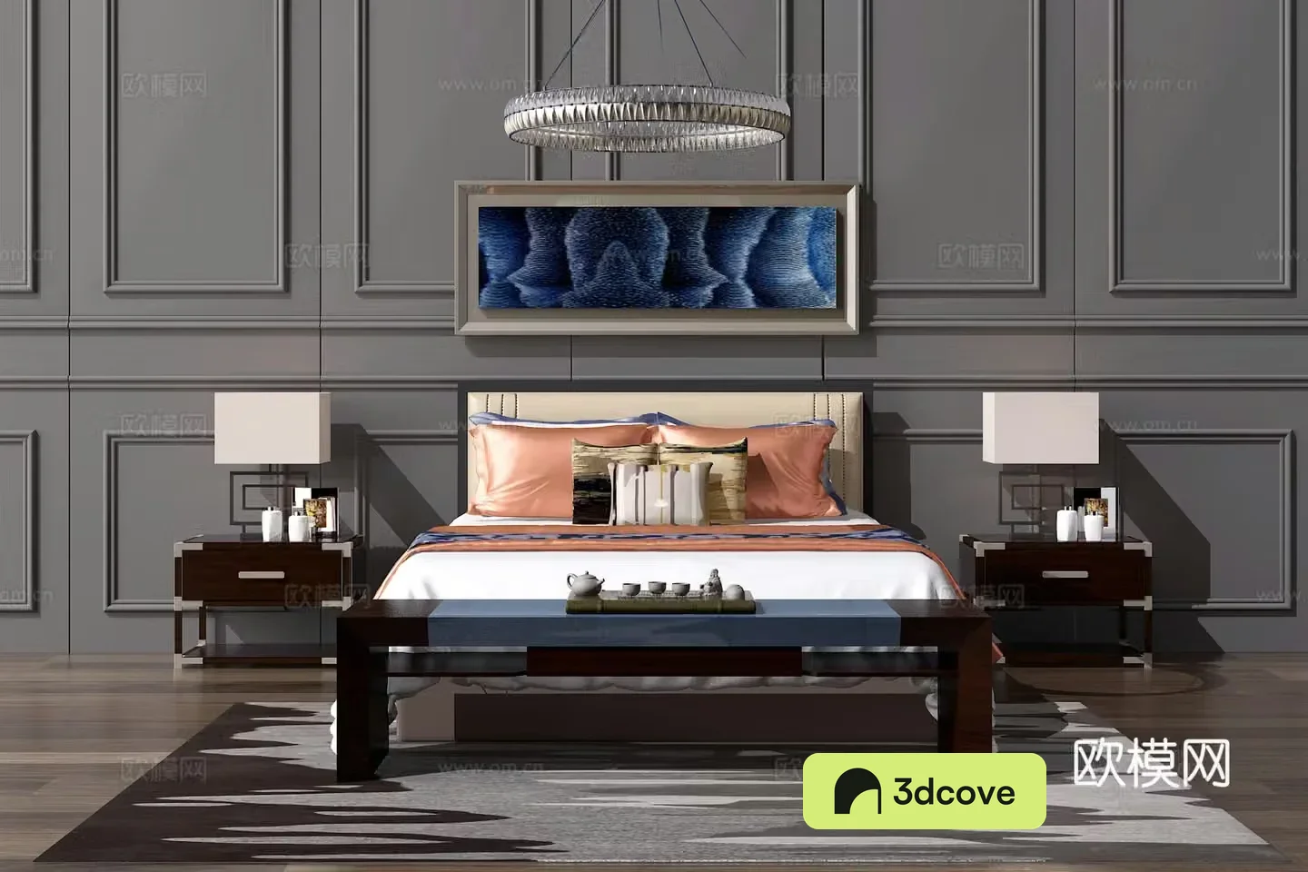 Chinese double bed Chinese chandeliers Chinese hanging painting Chinese solid wood double bed