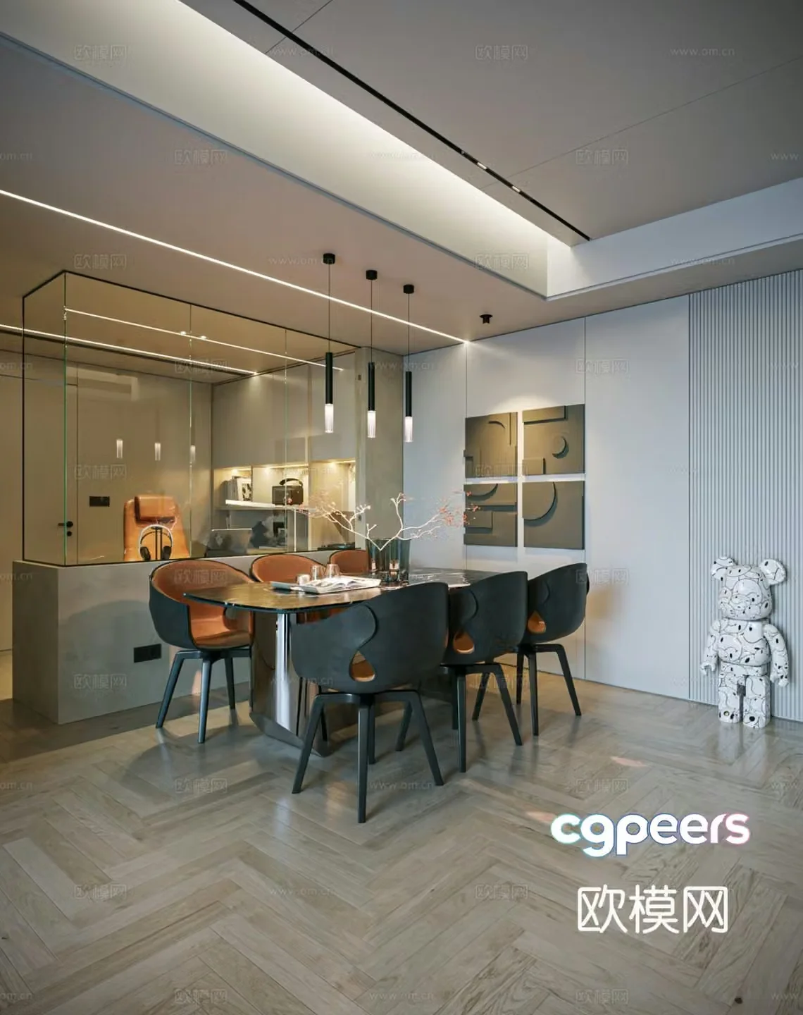 Modern restaurant Minimalist restaurant Italian restaurant Open study Italian dining table and chair 3D model