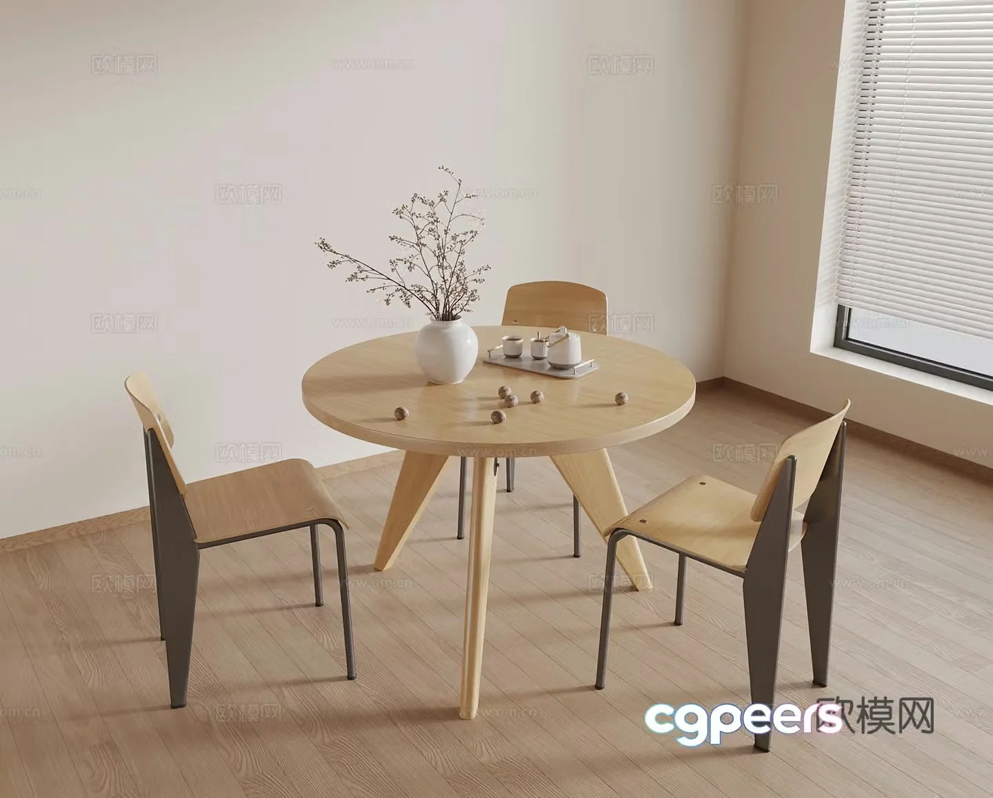 Modern dining table and chair ornament 3d model
