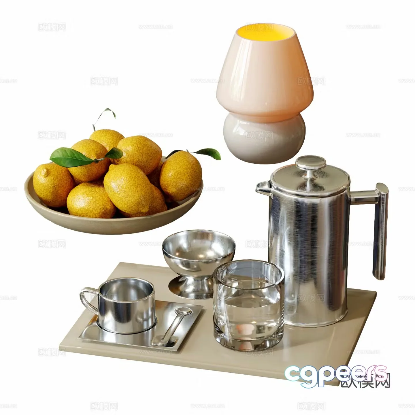 Modern decorative ornament combination fruit plate ornament water cup coffee cup desk lamp teapot 3d model