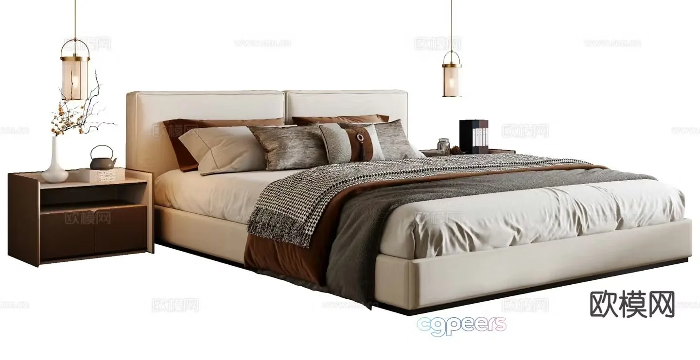 New Chinese style double bed 3d model