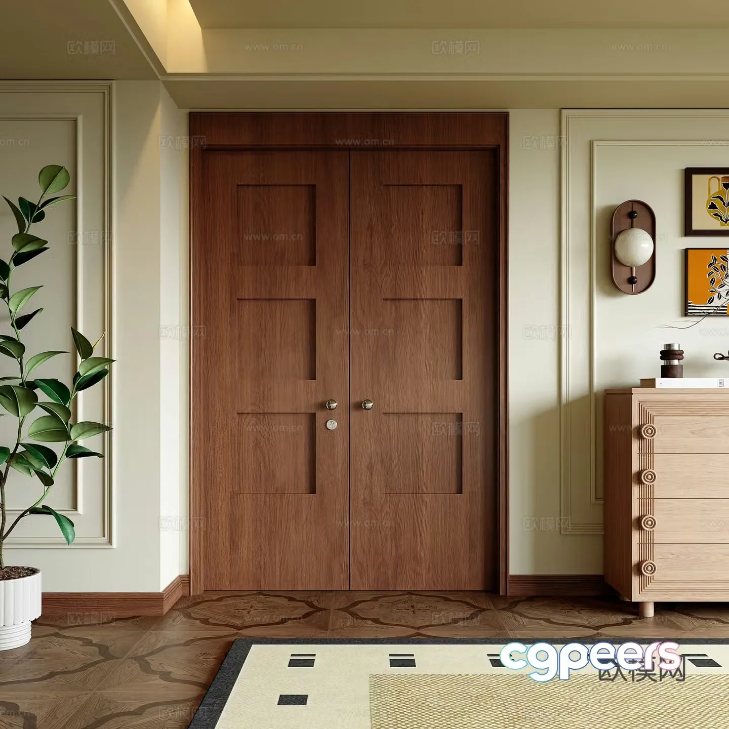 French medieval style double door opening 3D model