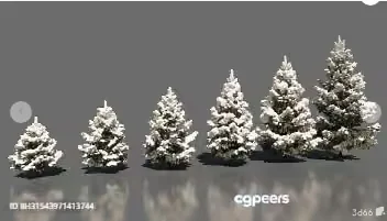 Three Snow-Covered Trees 3D Model – 7686 – VRAY Render