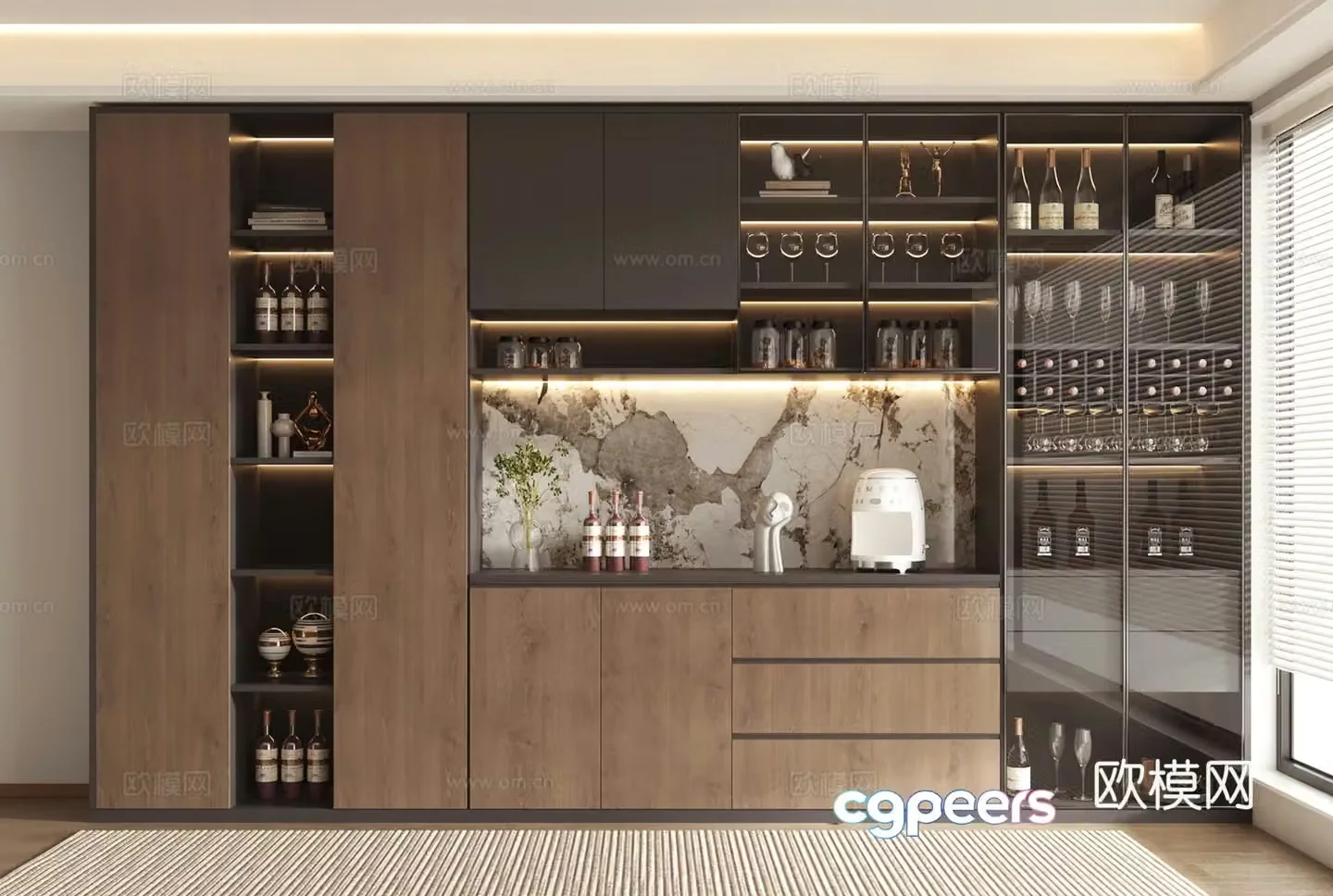 Modern wine cabinet jewelry ornament combination 3D model