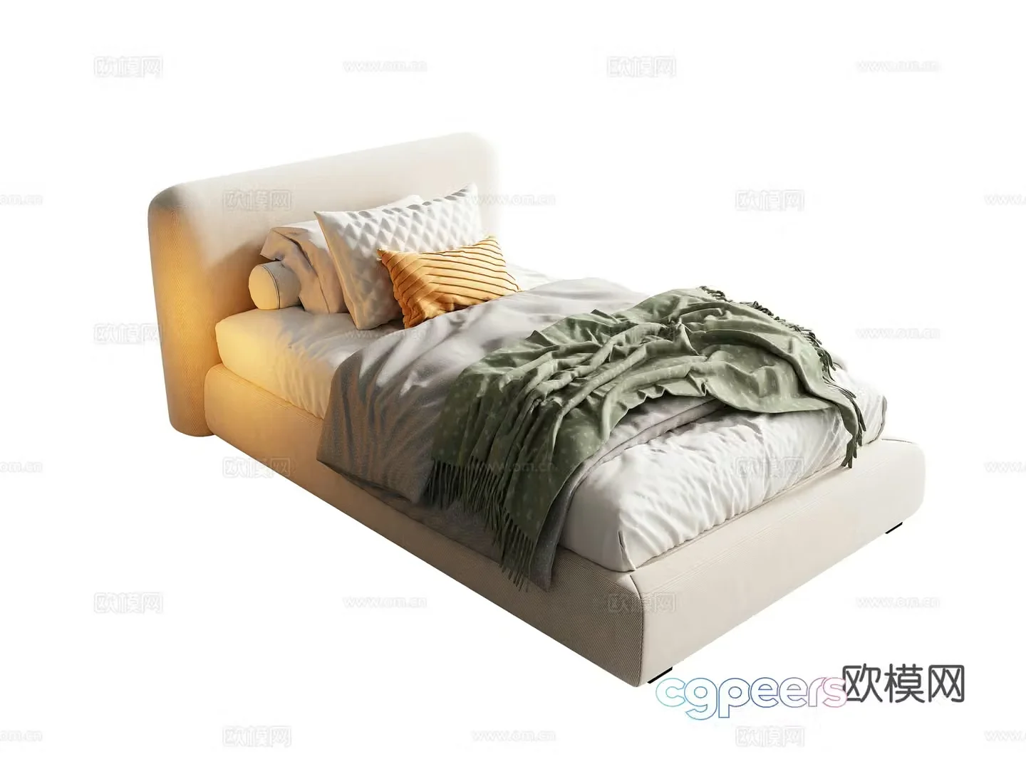 Modern creamy single bed 3d model