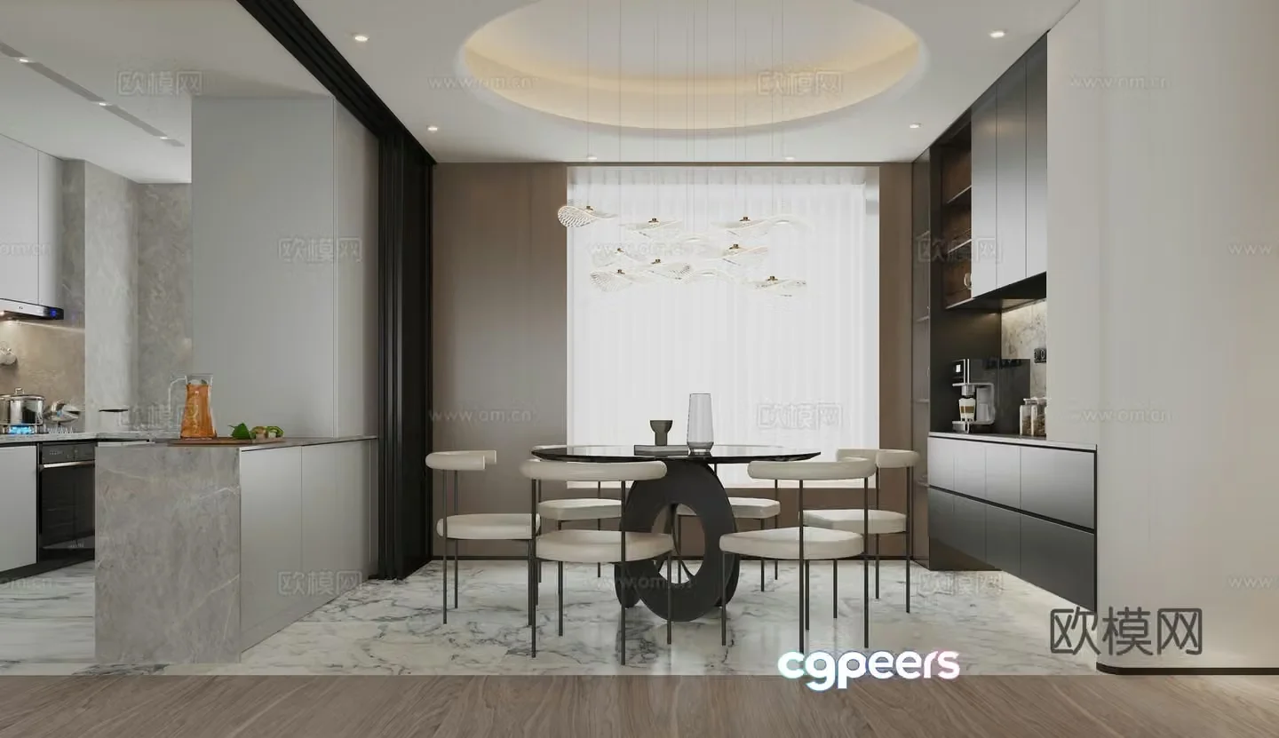 Modern minimalist restaurant 3d model