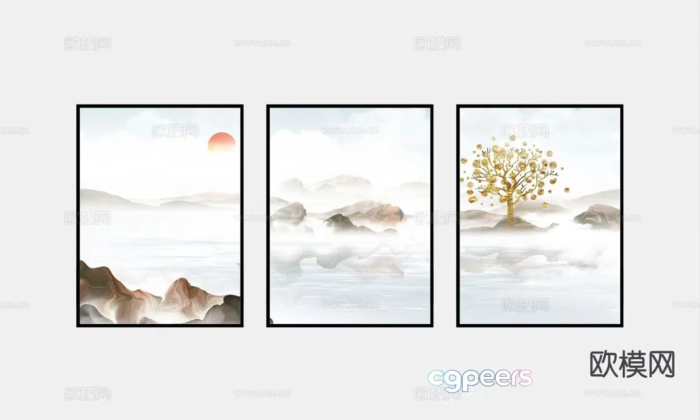 New Chinese style landscape painting decorative painting 3D model