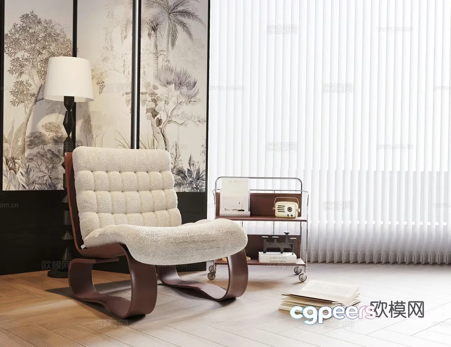 Medium style leisure chair sofa chair floor lamp side book 3d model
