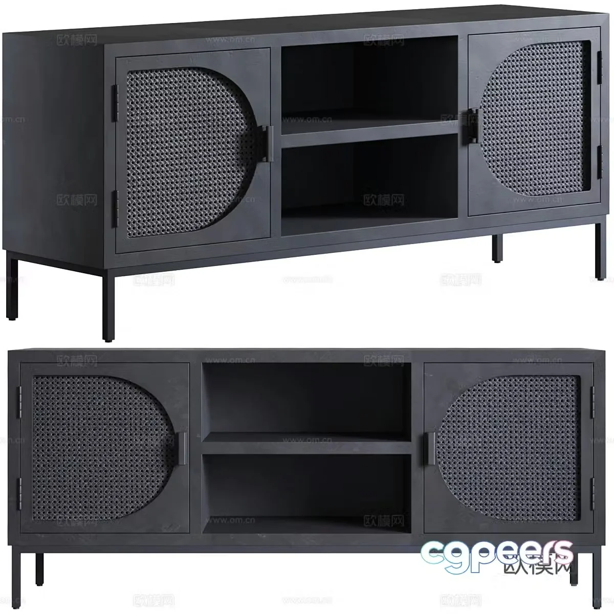 New Chinese style Wasabi Black Solid Wood TV Cabinet 3D Model