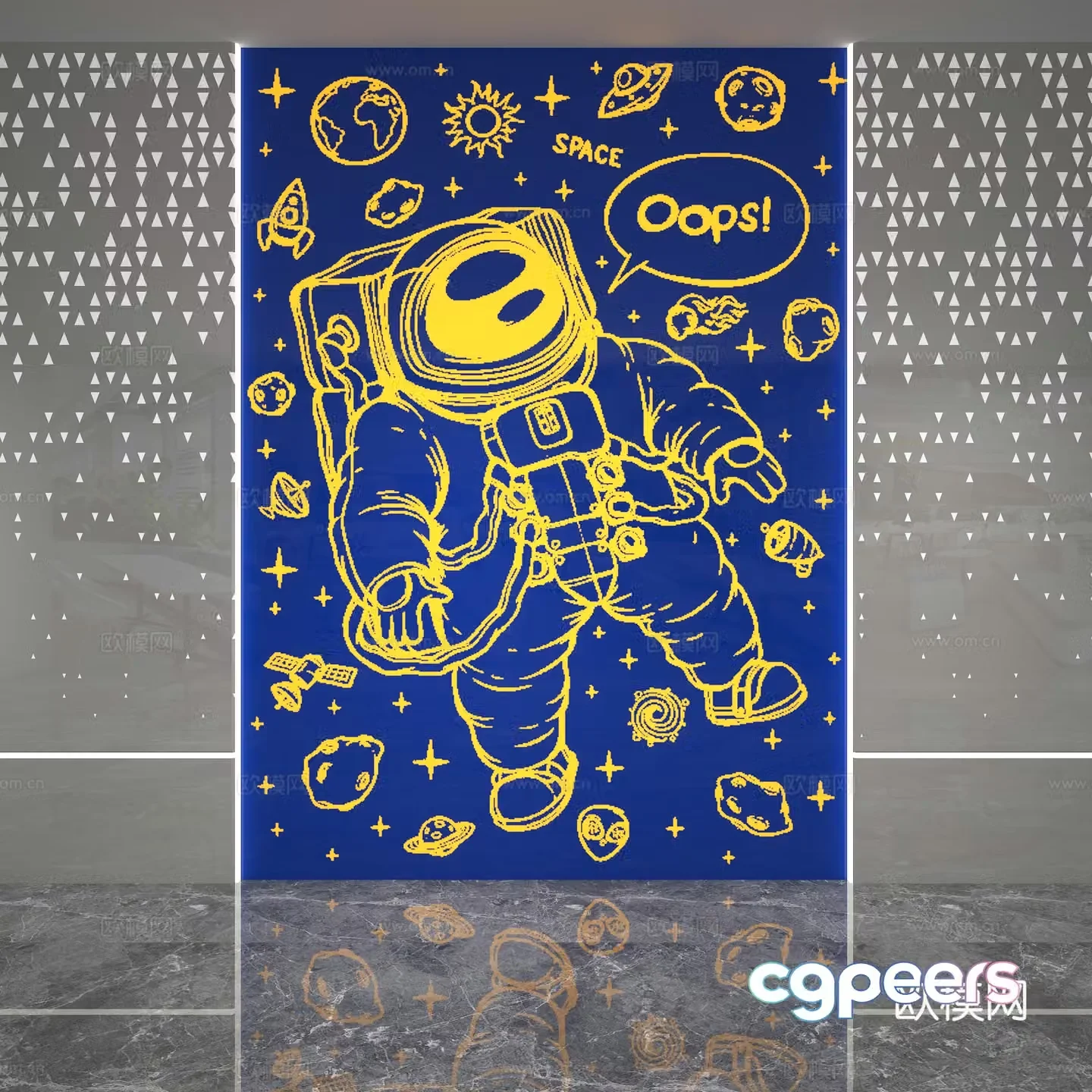 Modern cartoon background wall astronaut background wall 3d model