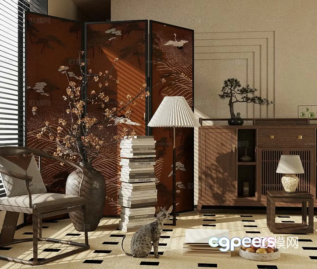 New Chinese style entrance cabinet New Chinese style entrance cabinet End view cabinet Entrance cabinet Screen leisure chair 3D model