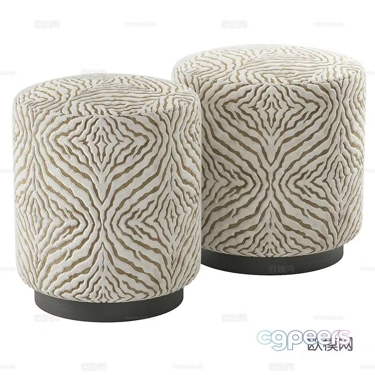 New Chinese style fabric stool round stool makeup stool 3D model