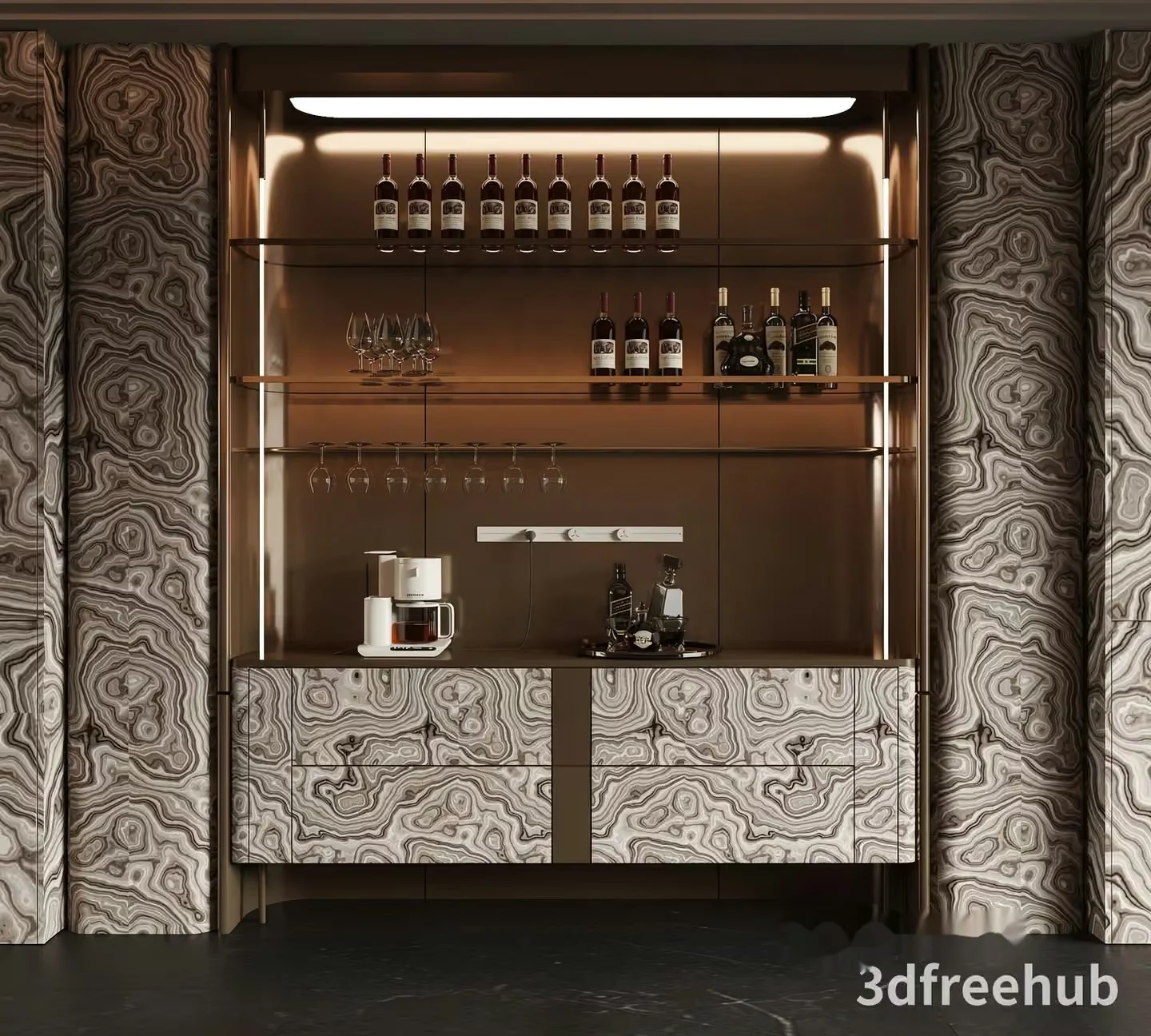 A Modern Kitchen Bar 3D Model – 18831 – VRAY Render