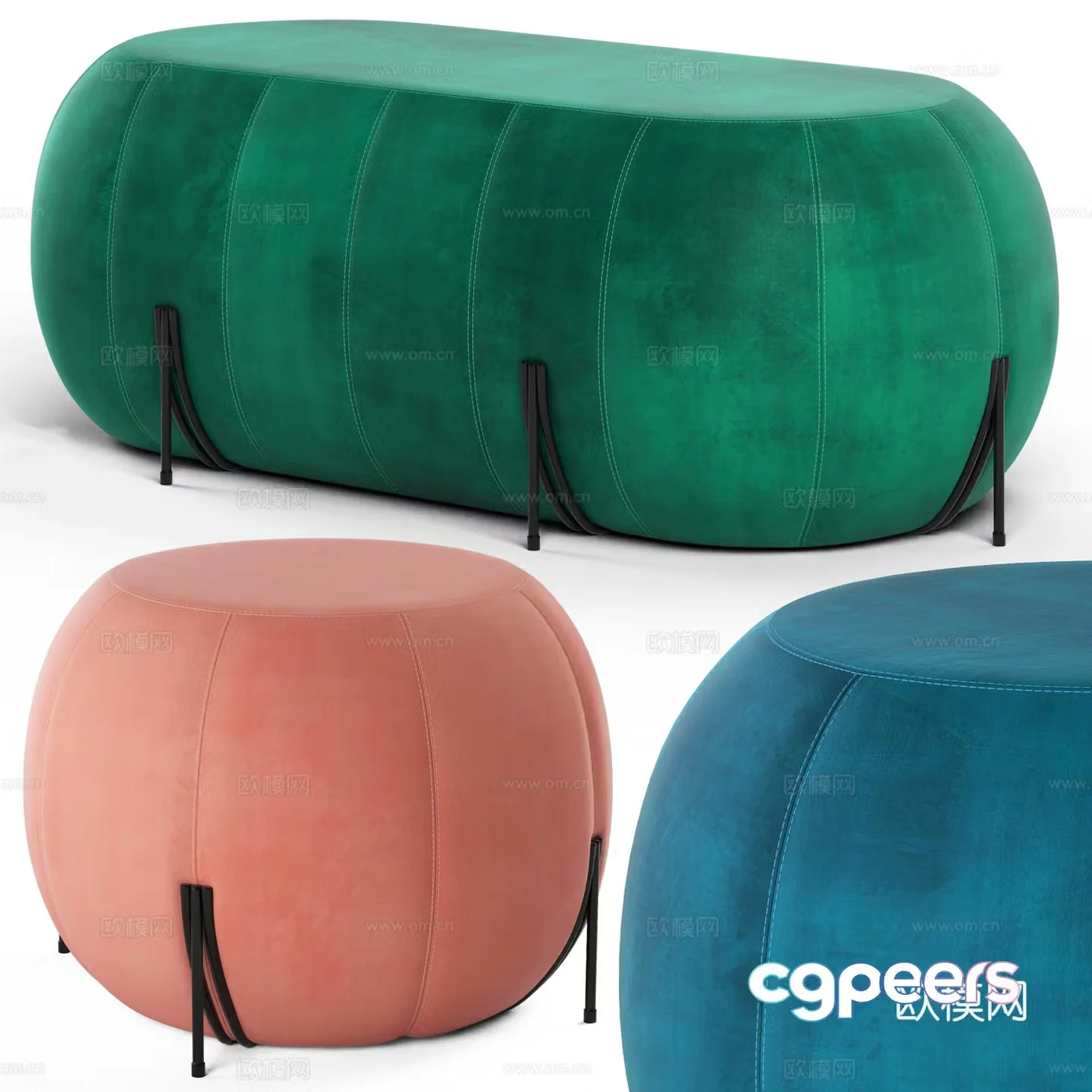New Chinese style fabric sofa stool 3D model