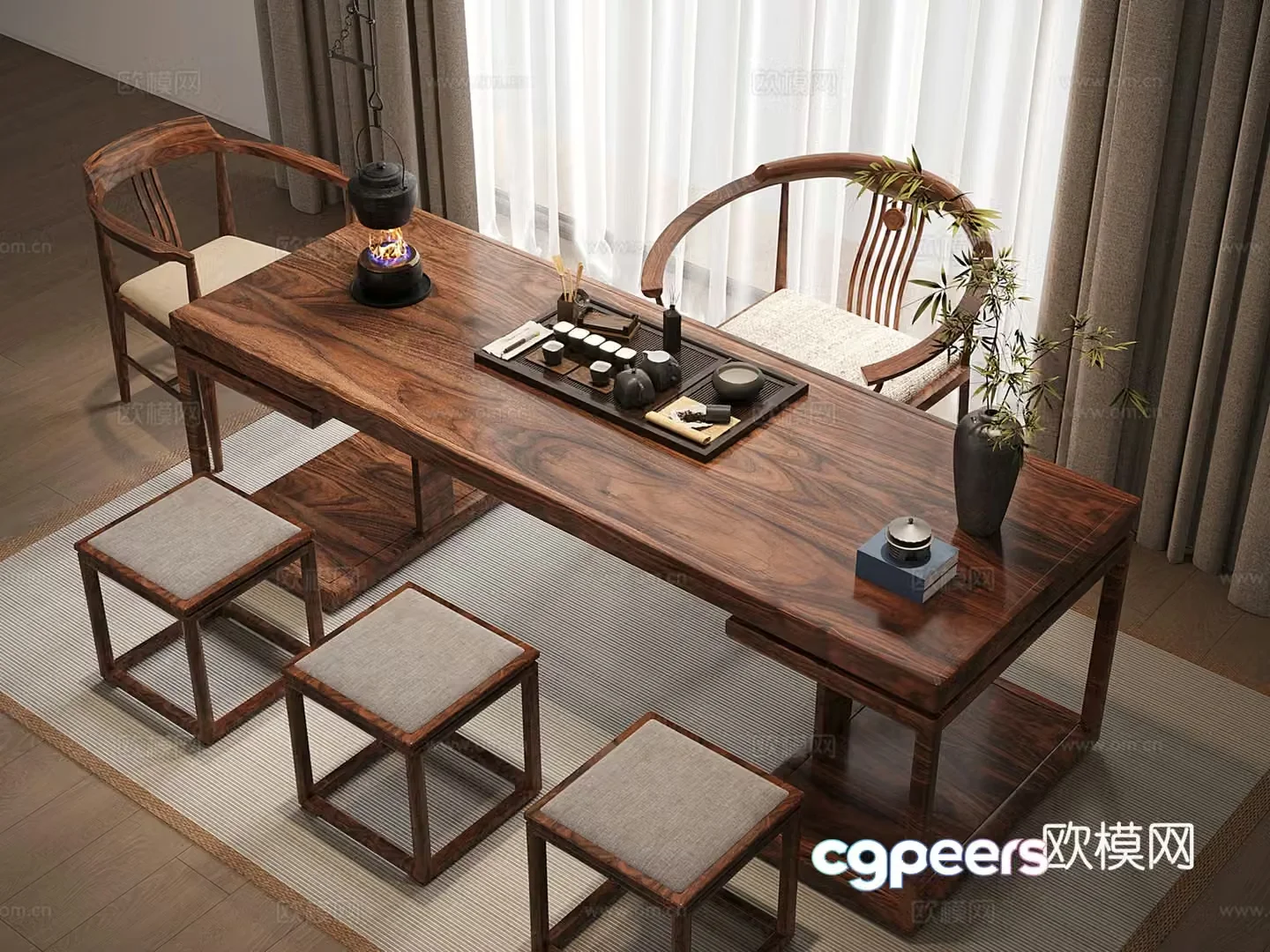 New Chinese tea table Taishi chair Tea set Tea table chair 3d model