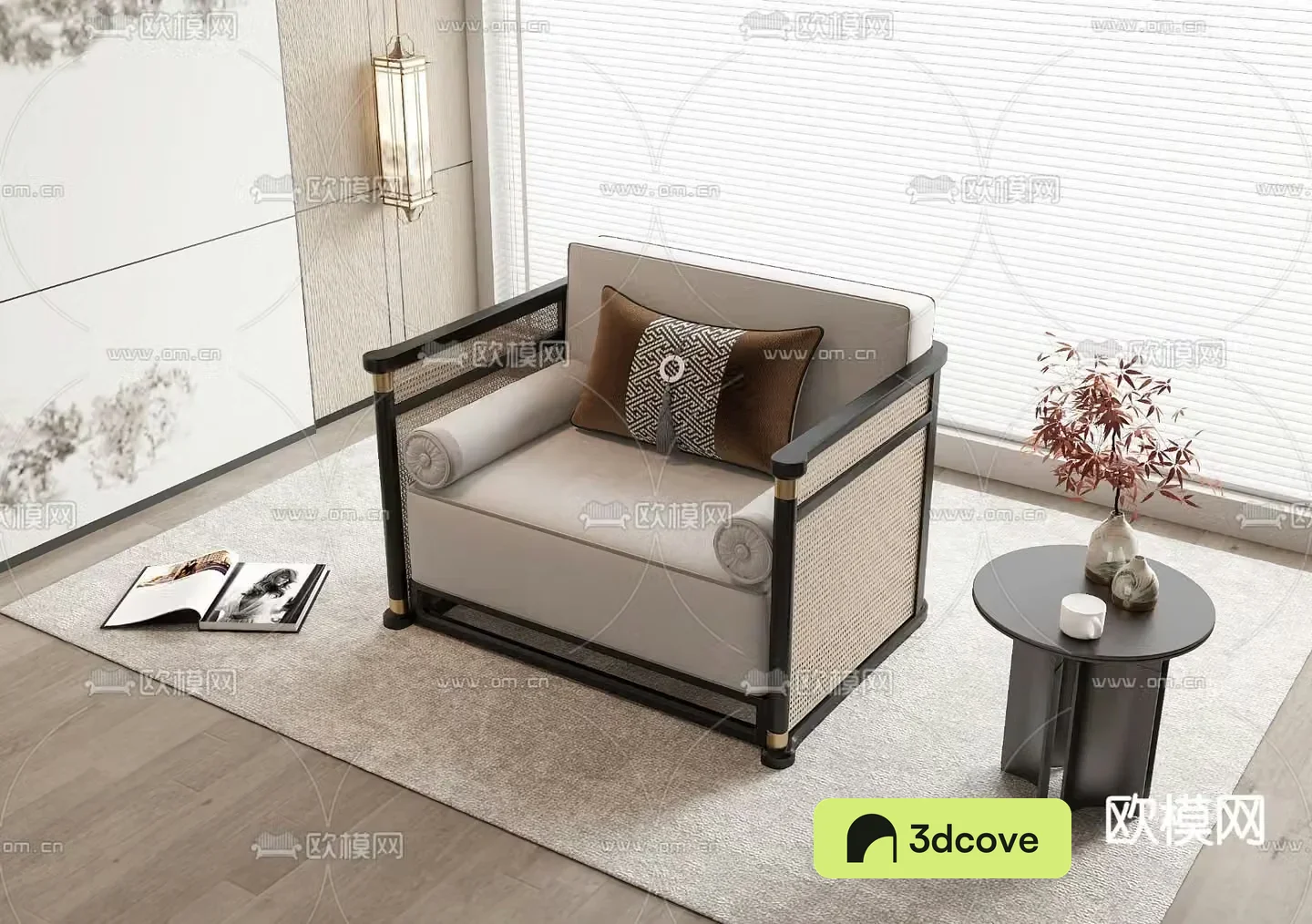 New Chinese style sofa single sofa rattan sofa
