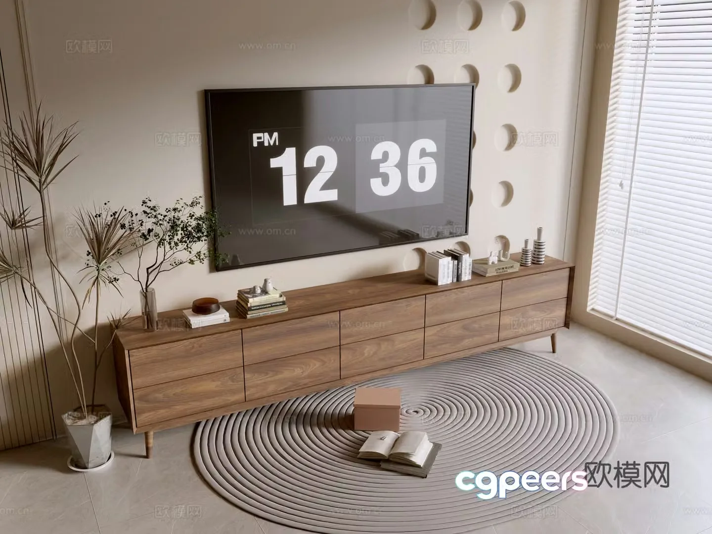 Modern wood grain cabinet TV cabinet 3d model