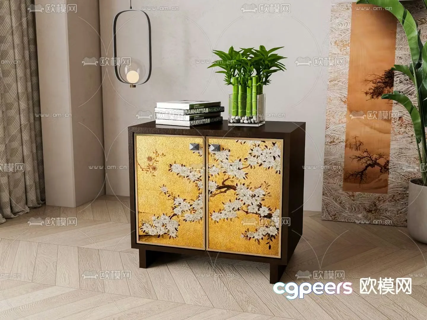 New Chinese style bedside table 3d model