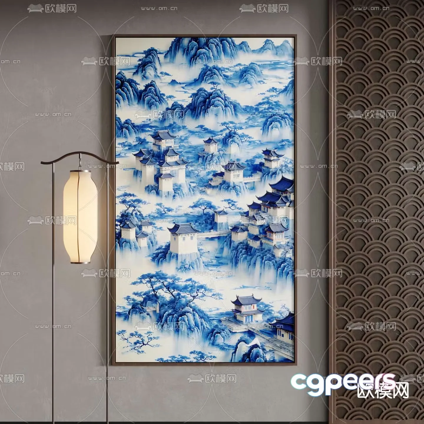 New Chinese style hanging paintings decorative paintings ink paintings 3D model