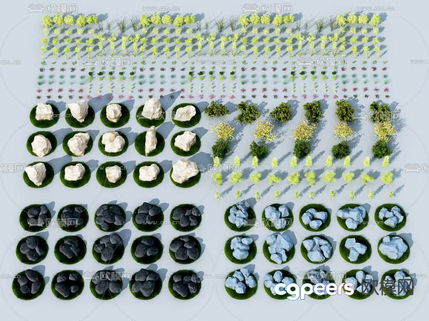 Landscape stones stones flowers and grass 3d model