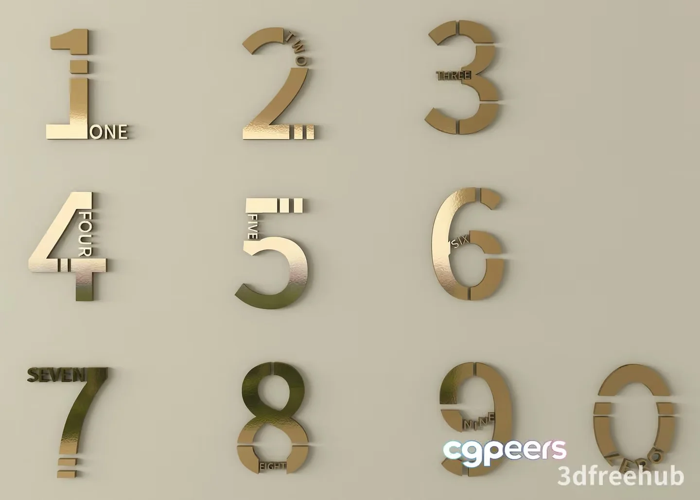 Gold Numbers On A Gray Background 3D Model – 21988 – VRAY Render
