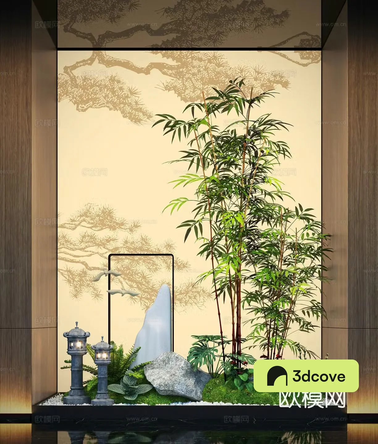 New Chinese-style interior landscape landscaping moss landscape sketch bamboo