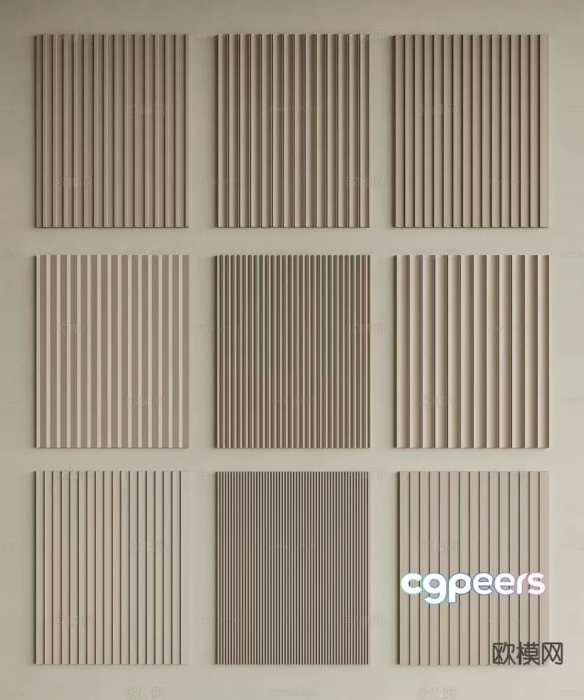 Minimalist wall panel Grid panel Wooden grille 3D model